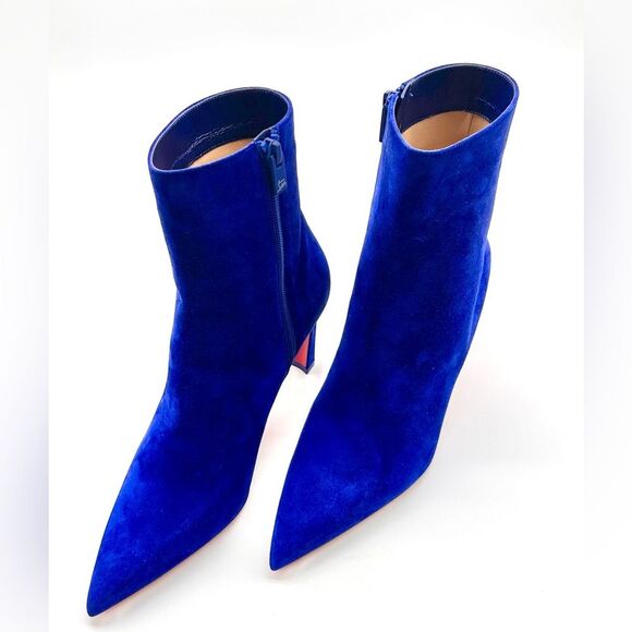 Christian Louboutin Condora Suede Blue 85 mm Stiletto Ankle Booties EU38.5 US8.5 - Picture 13 of 15